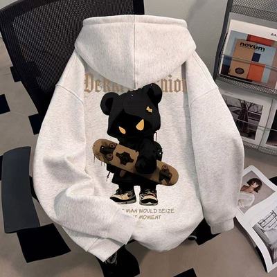 潮牌滑板小熊印花连帽卫衣男女秋