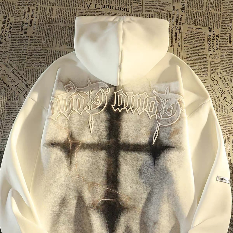 美式重磅十字架卫衣情侣款