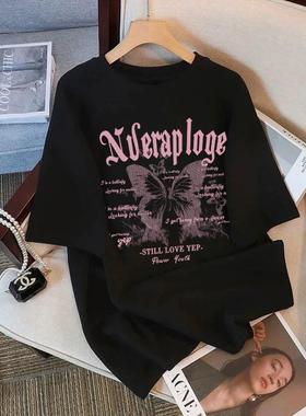 字母蝴蝶印花RPHT夏季男女宽松潮牌小众ins休闲美式复古短袖上衣