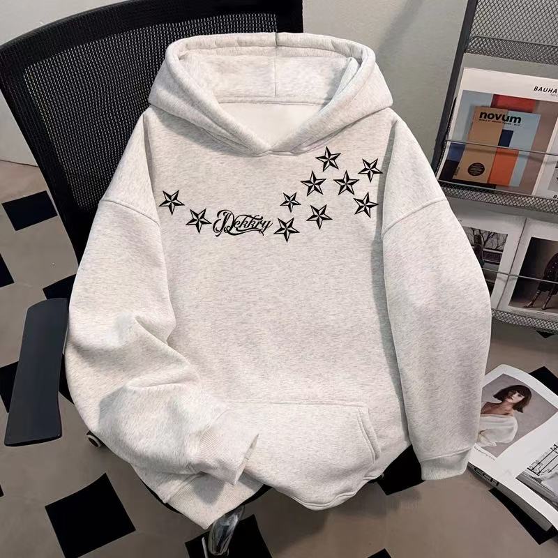 潮牌个性围脖星星印花连帽卫衣男