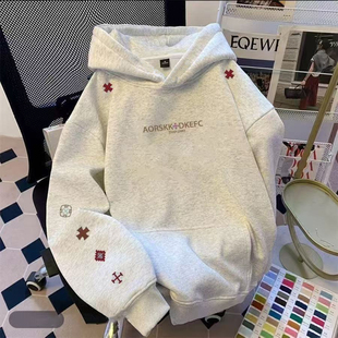 美式潮牌复古标志字母连帽卫衣男女秋冬宽松oversize加绒重磅上衣