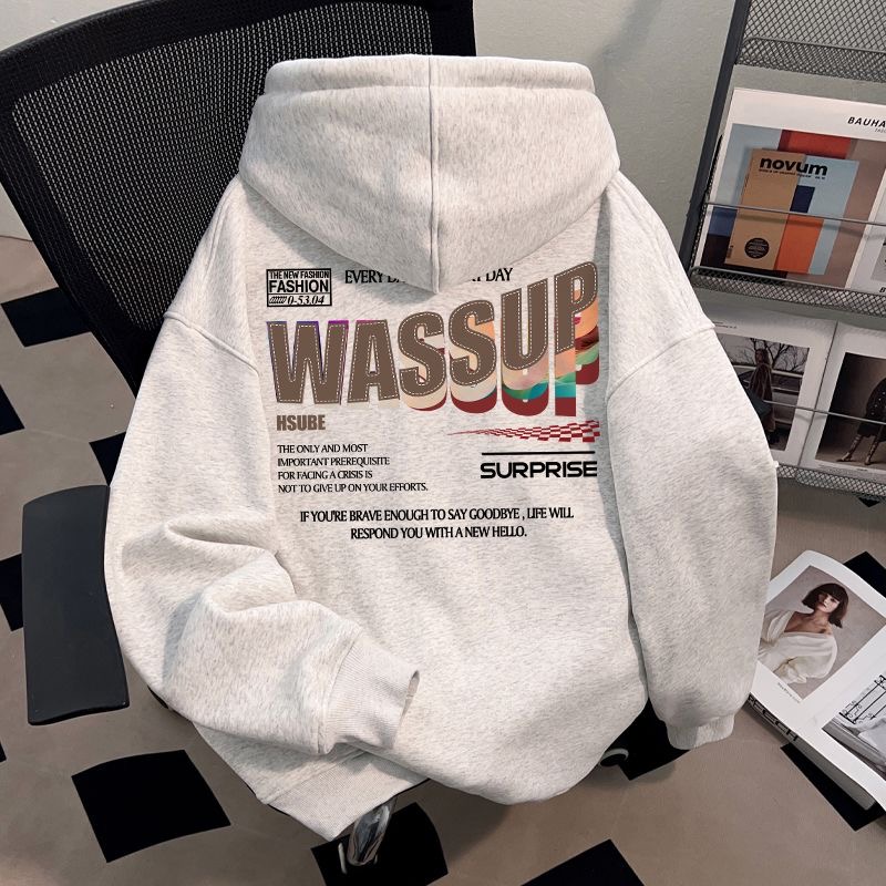 美式潮牌学院风个性字母印花连帽卫衣男女秋冬款宽松百搭加绒上衣