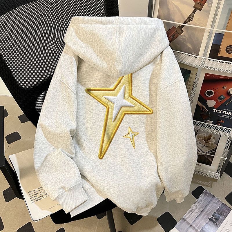 潮牌高街风星星印花连帽卫衣男女