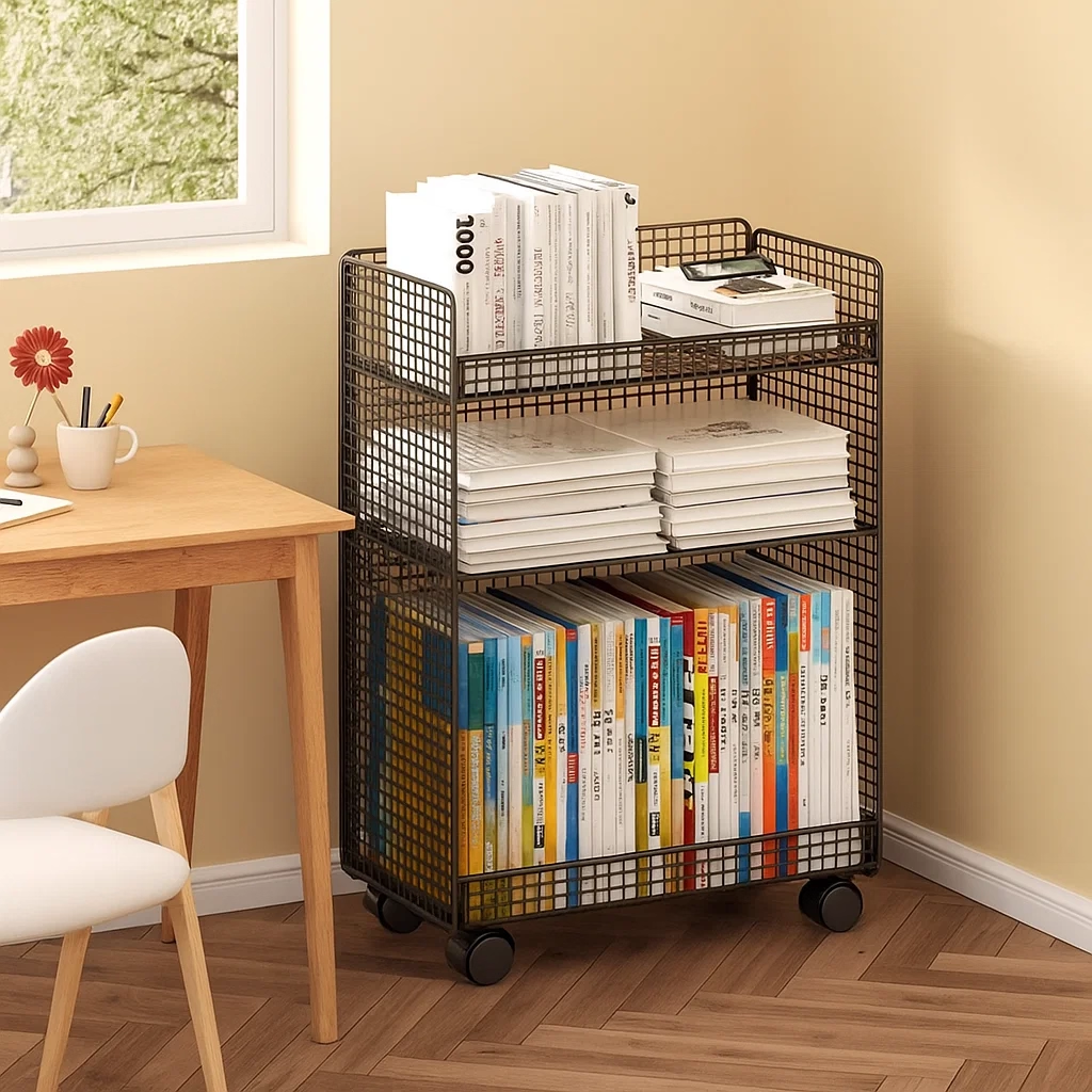 桌下置物架可移动小推车书桌旁小书架落地学生书本书包收纳架书柜,收纳整理,整理架/置物架/收纳架,淘宝优惠券,粉丝福利购,淘宝优惠卷