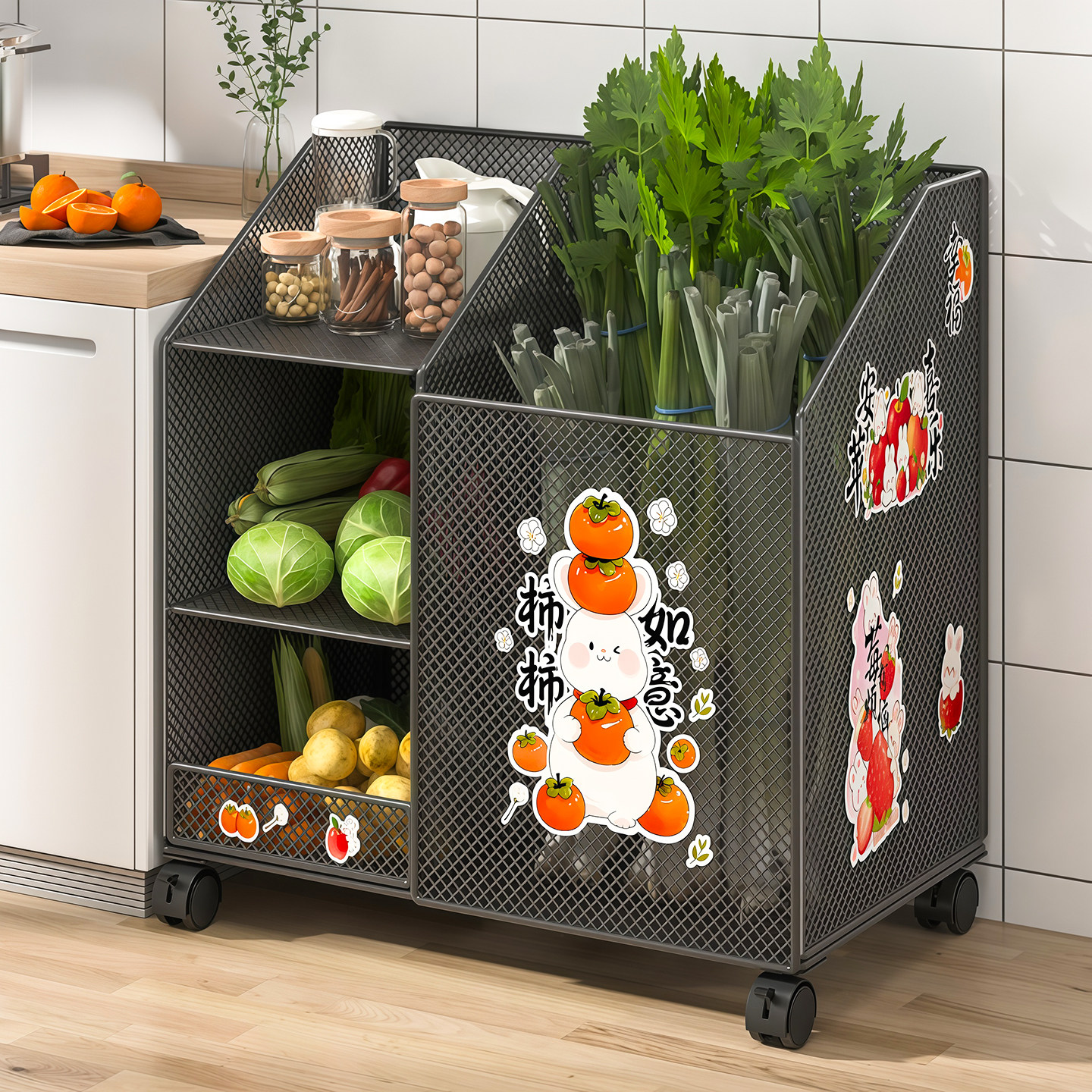 厨房置物架果蔬收纳篮台面专用菜架灶台上葱姜蒜放菜架可移动推车,厨房/烹饪用具,厨房置物架/置物柜/角架,淘宝优惠券,粉丝福利购,淘宝优惠卷