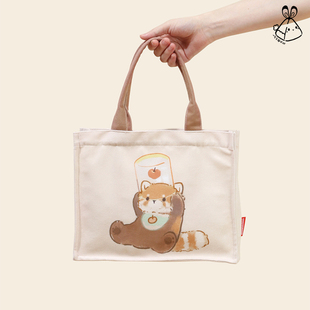 一年生球状叶小熊猫帆布包手提通勤购物袋ins手提单肩托特包QT146