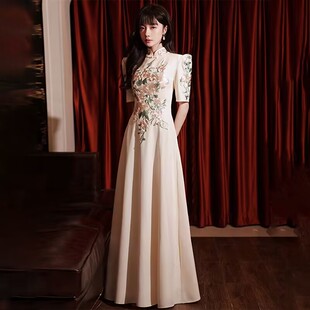 新款香槟色迎宾礼服合唱演出服长裙年会学校庆典颁奖礼服礼仪队服