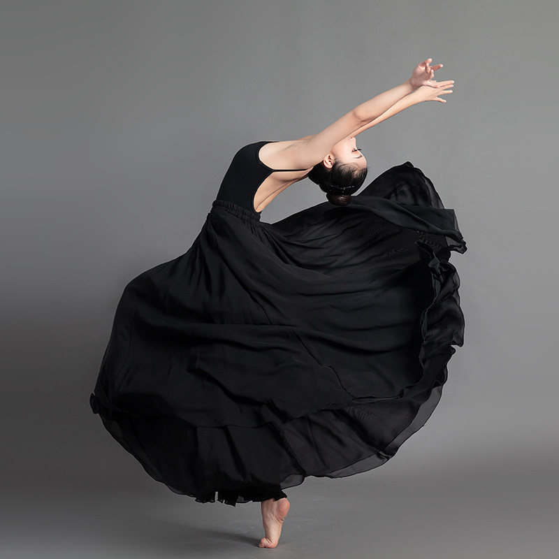 白色古典舞蹈大摆裙教师芭蕾舞半身裙跳舞纱裙飘逸中国风演出服女