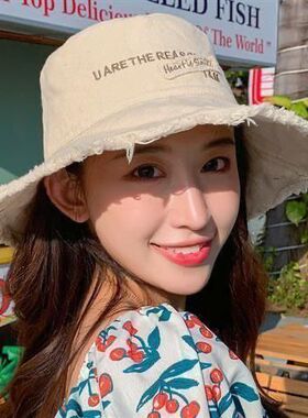 韩版夏季渔夫帽女休闲毛边做旧防