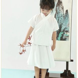 汉服内搭衫女童装中衣中裤日常打底衬衣里衣男童女宝宝演出服短款