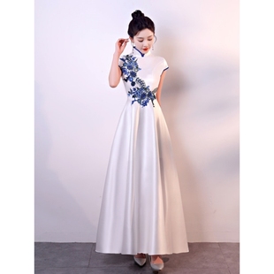 新款迎宾礼仪小姐颁奖旗袍学生合唱古筝演出服中国风高端礼服长裙