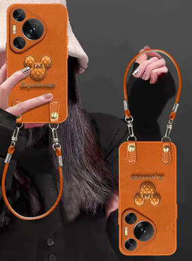 适用华为pura80ultra手机壳米奇公仔pura70pro新款女mate80大视窗60橙色十字纹50女带挂绳40高级防摔30保护套