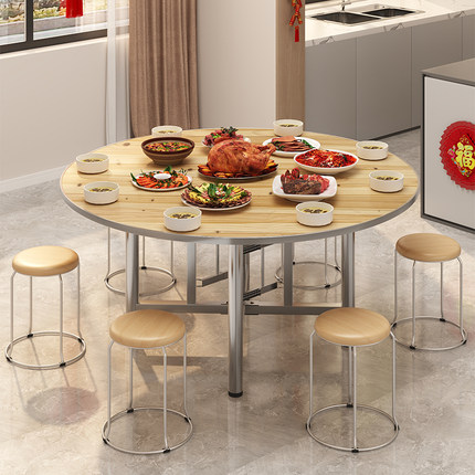 大圆桌餐桌家用简易带转盘折叠桌饭店食堂专用桌子商用桌椅组合