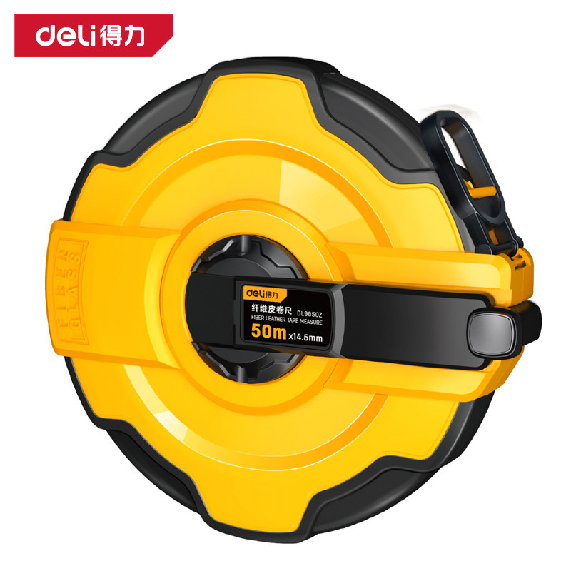 deli得力DL9850Z盒式皮卷尺50mx14.5mm包胶(黄)(把)