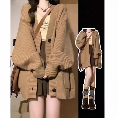 软糯慵懒秋冬2025新款宽松外套韩系穿搭上衣针织毛衣女慵懒风开衫