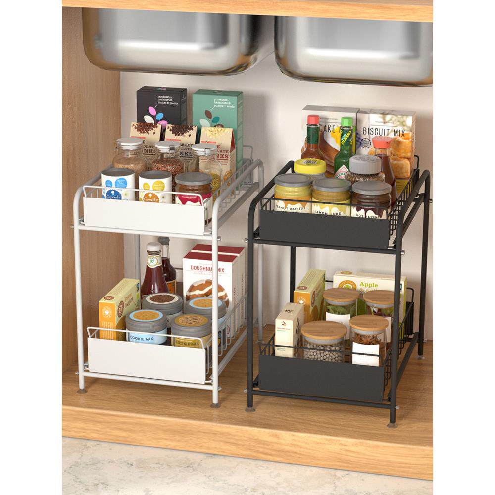 厨房下水槽置物架桌面推拉抽屉调料瓶分层收纳储物架子浴室整理架