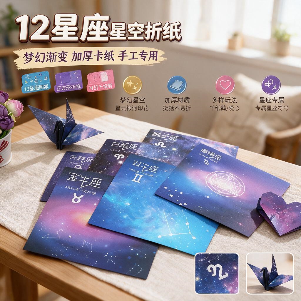 十二星座正方形双面印花星空彩色纸儿童手工折纸叠千纸鹤专用材料