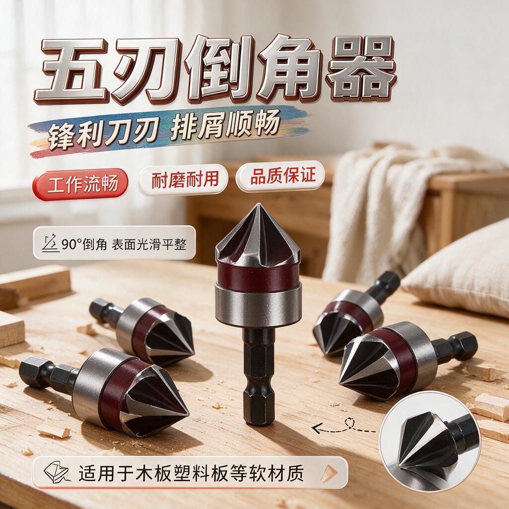 扩孔倒角钻头五刃刀器90度钻木头螺丝沉孔刀去毛刺锪钻含钴六角