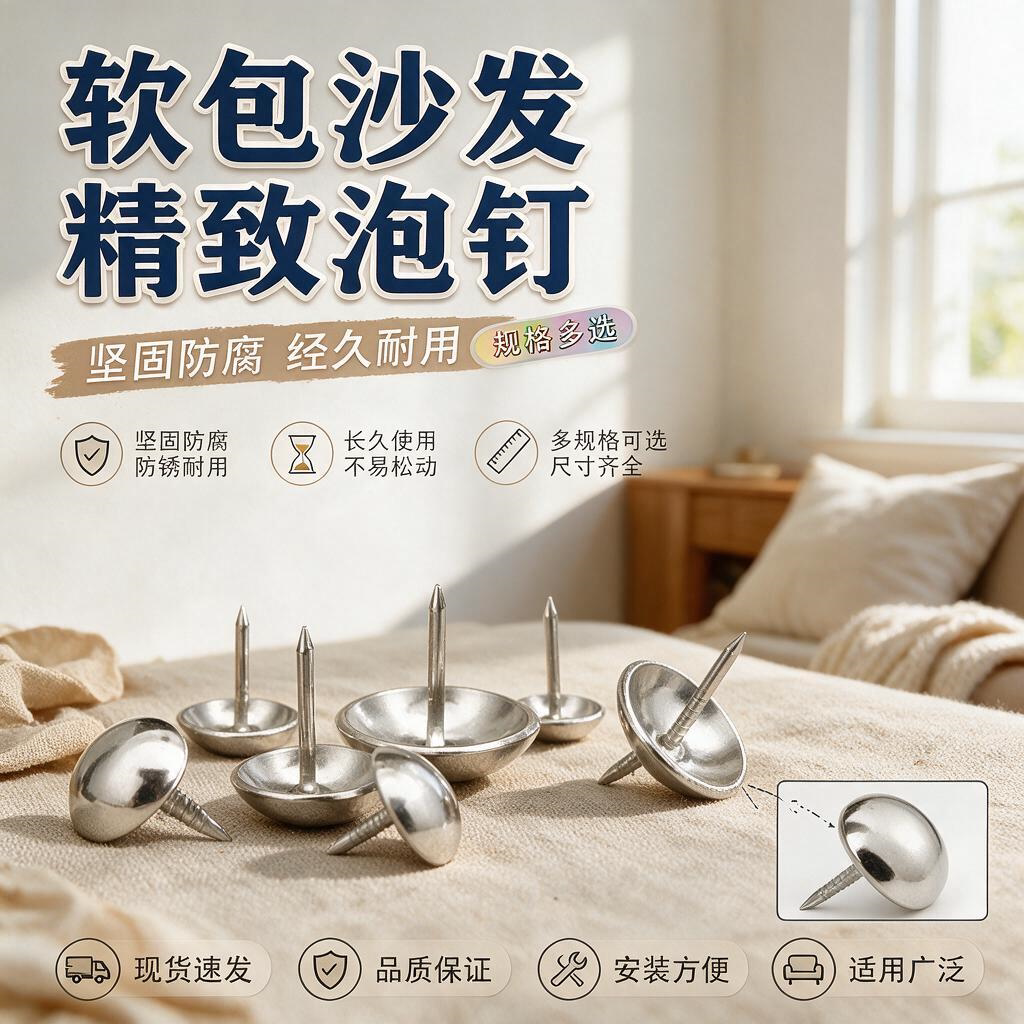 加厚不锈钢泡钉装饰钉铜钉鼓钉银色泡钉大头钉沙发包圆头软硬