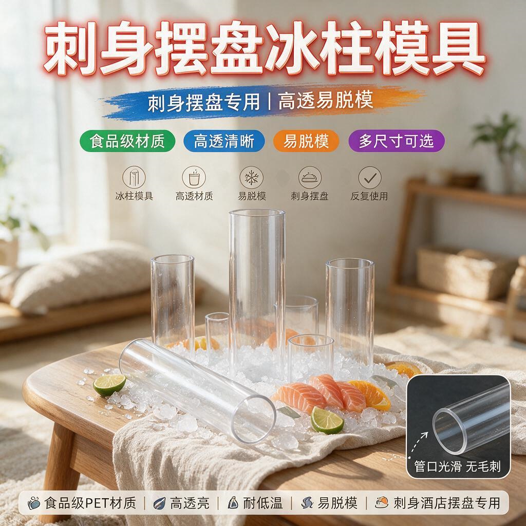 日料刺身装饰冰柱管冰条制管海鲜圆形摆盘装饰冰柱模具日式三文鱼