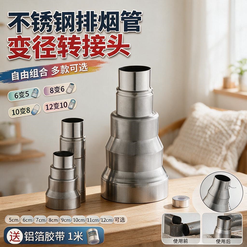 烟筒变径大小头加厚不锈钢排烟管变径颗粒炉煤炉烟囱大改小转换头