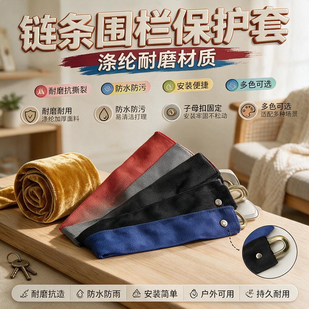 铁链条锁布套围栏防尘防锈防护布套定做定制灯具红色涤纶保护布套