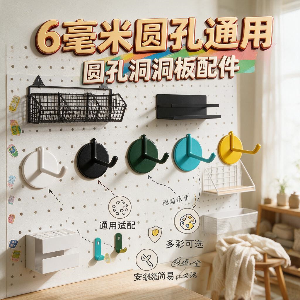 洞洞板挂件大全专用挂钩金属配件圆孔通用网篮厨房置物架磁吸挂钉
