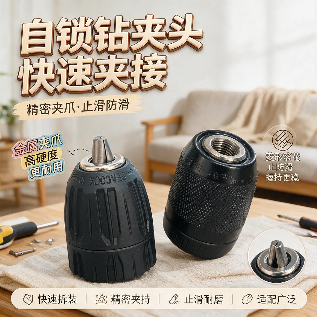 手电钻夹头10mm扳手钻自锁铁夹头 通用电动工具配件