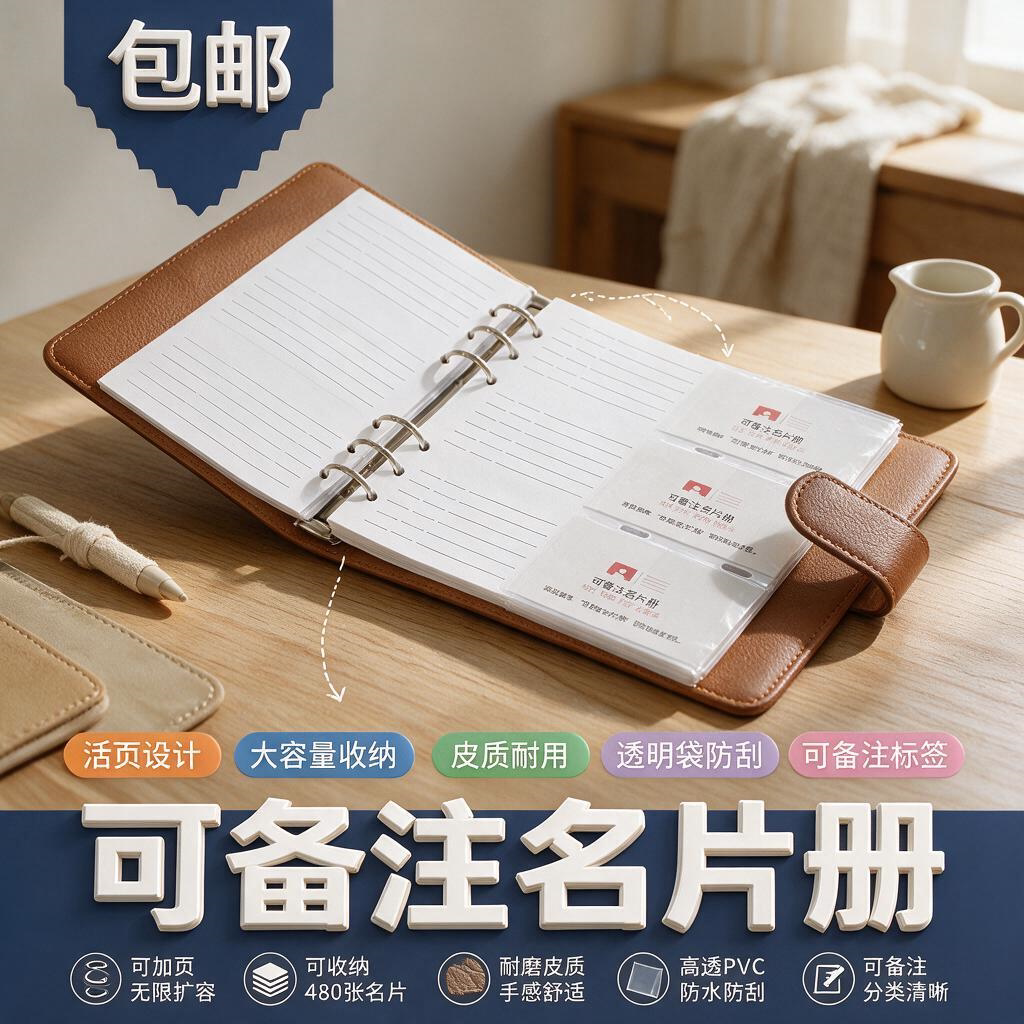 展会名片笔记本商务笔记本带名片夹展会神器可备注名片册名片本薄