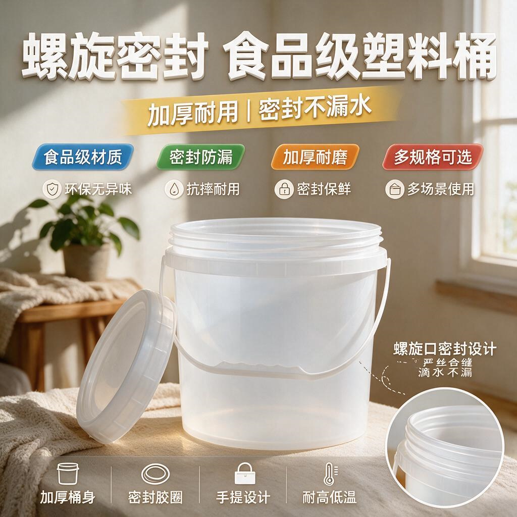腌酸菜专用桶桶食品级透明发酵桶带盖奶茶店水桶加厚螺旋桶5L超大