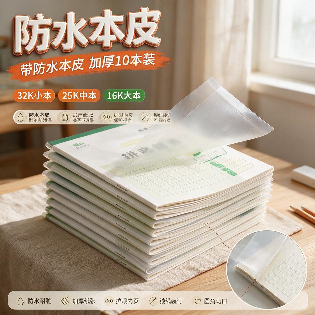 作业本带本皮小学生32K/16K拼音田字格算草大笔记本25K中格草