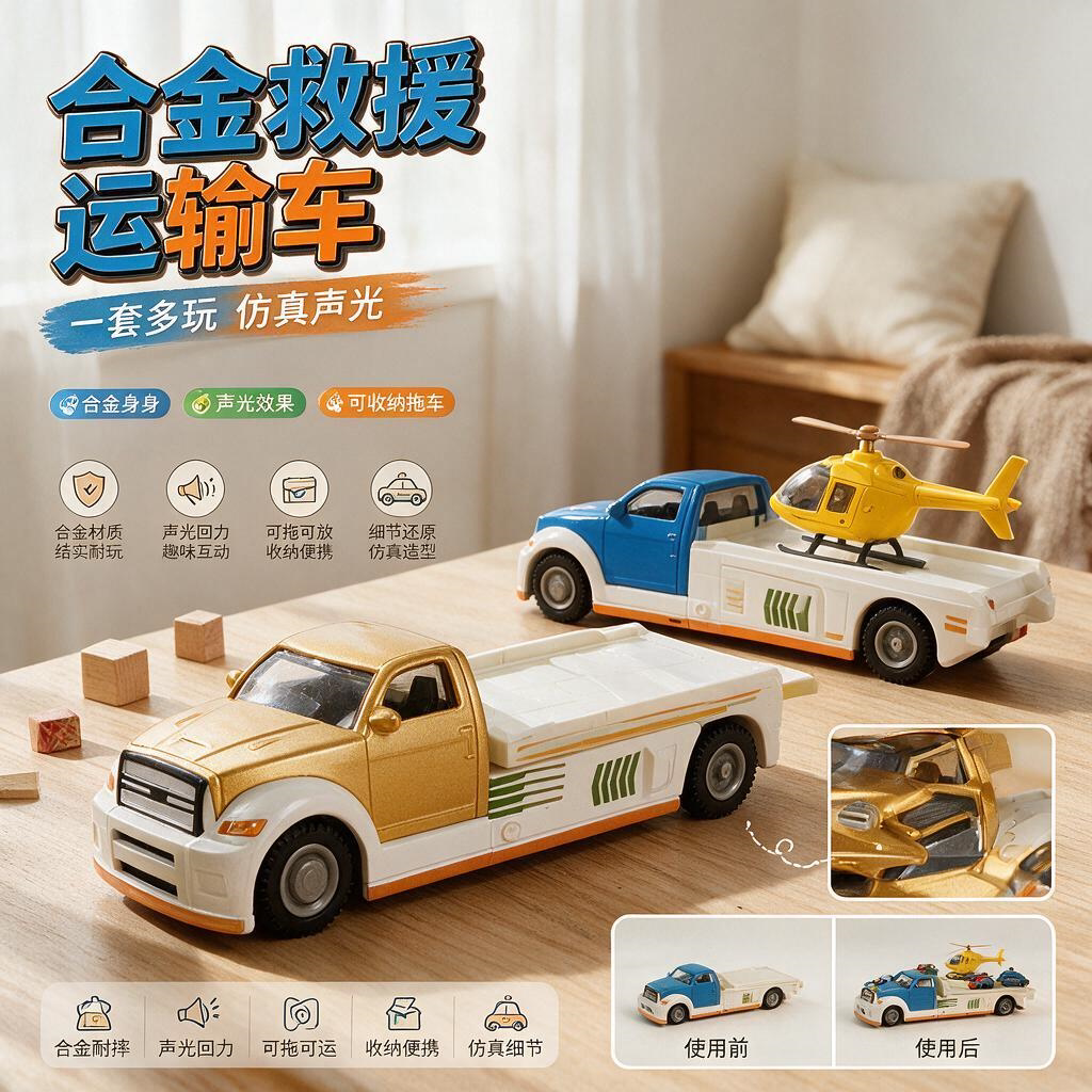 儿童合金推车玩具男孩城市道路救援车平板运输车直升机跑车小汽车