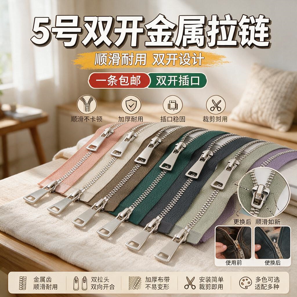 5号金属拉链开口衣服外套羽绒服皮衣通用型铜拉链开尾拉锁头配件