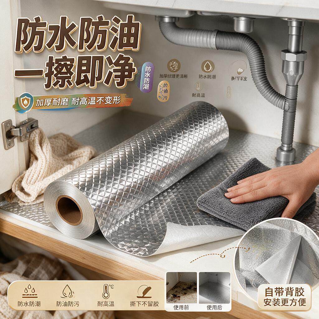 厨房灶台防油粘贴纸防水贴膜锡箔纸橱柜防潮加厚保护膜柜子铝箔纸