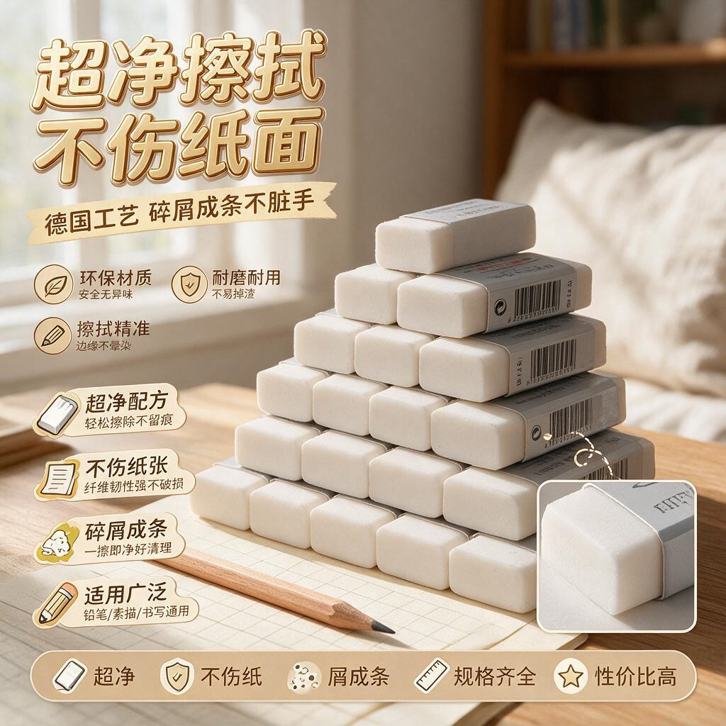 超净橡皮擦无屑干净小学生专用美术生素描橡皮用品不留痕儿童幼儿园象皮铅笔像皮擦无碎屑绘画