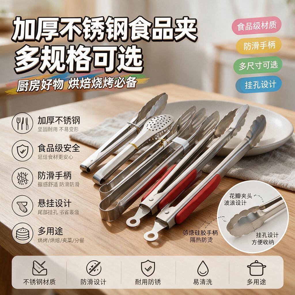 不锈钢夹子餐具夹面包馒头牛排烤肉食品食物冰块油炸镊子家用夹子