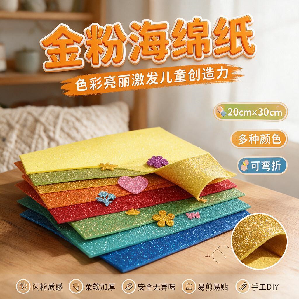 闪粉闪光彩色亮片金色手工A4儿童金粉卡纸硬贴纸闪亮流沙彩色闪光