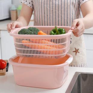 厨房多功能沥水篮客厅双层塑料洗菜盆家用长方形洗菜篮筐子水果盘