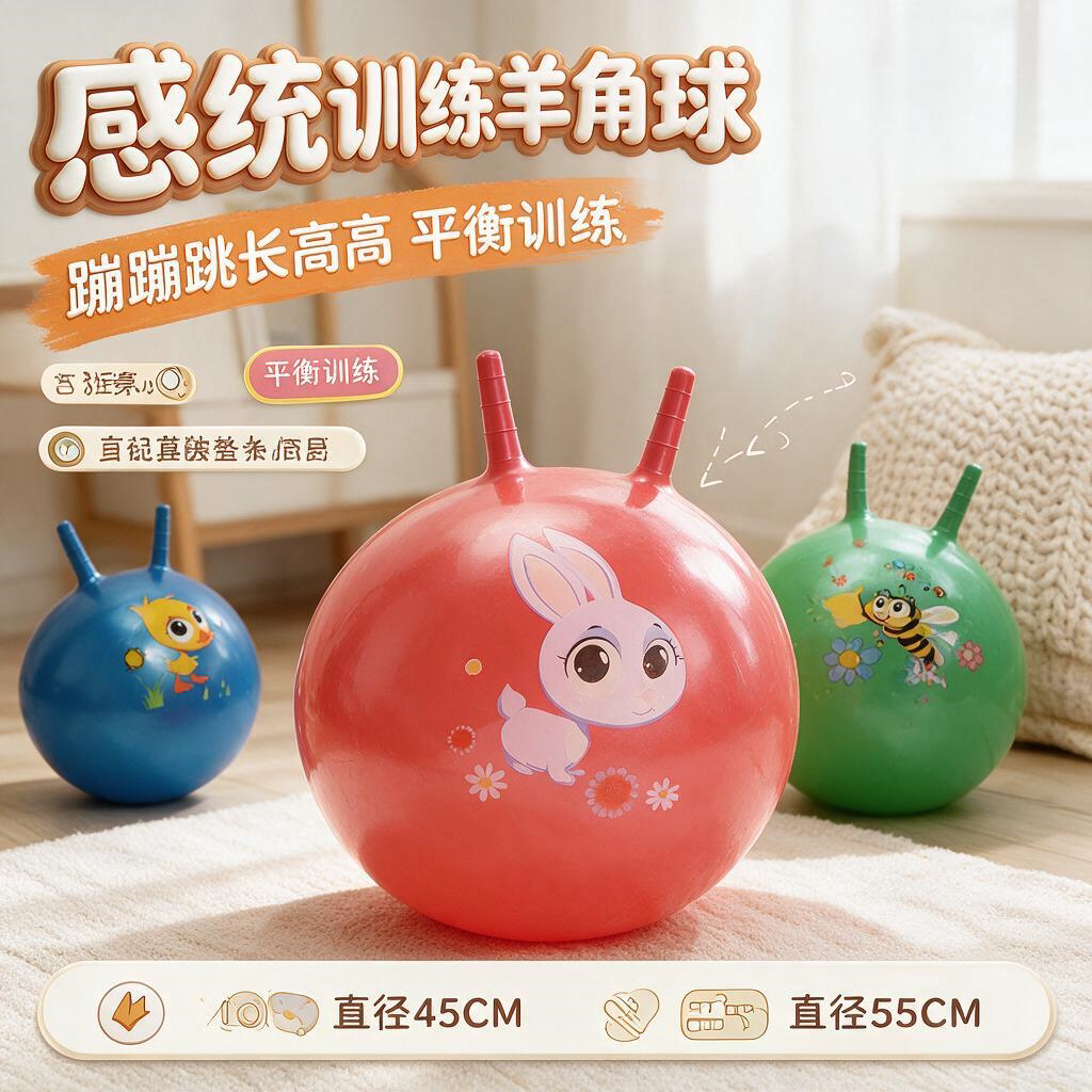 羊角球弹跳玩具儿童感统训练幼儿园宝宝健身跳跳球弹力蹦蹦乐充气