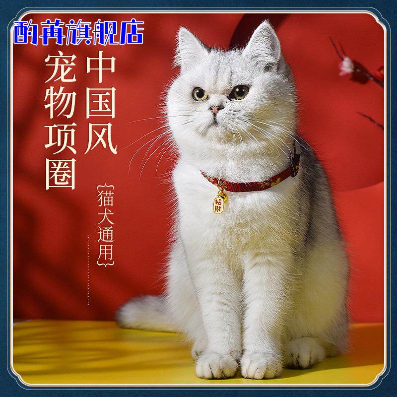 猫咪项圈无声铃铛可调节狗狗小型犬手工针织围脖英短美短宠物脖