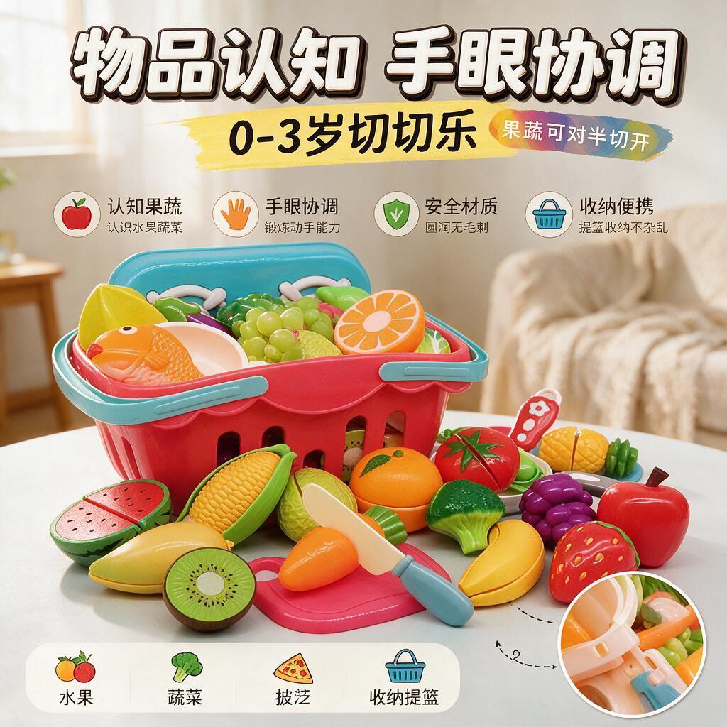 儿童仿真切水果玩具切切乐切披萨蔬菜男女孩过家家益智魔术贴组合