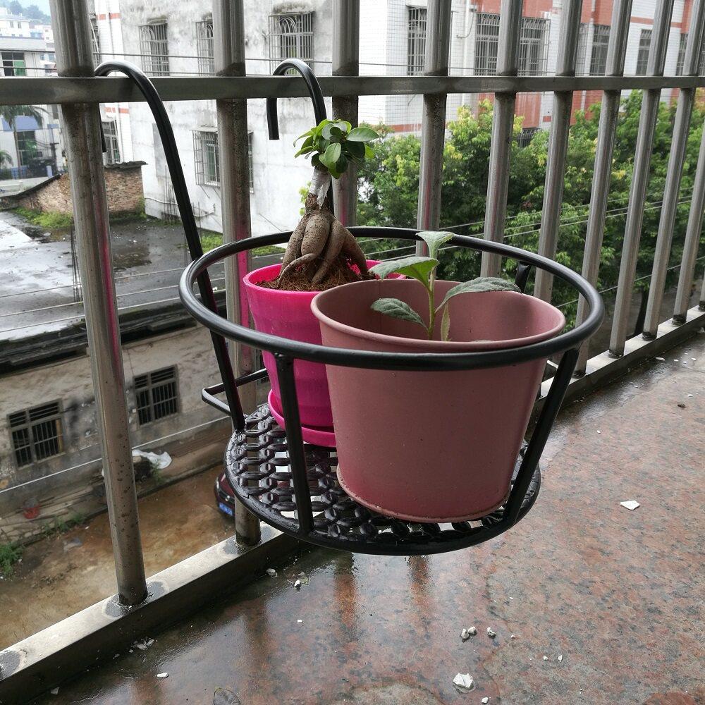 加宽特大号花架加粗阳台铁艺栏杆花架挂式护栏花盆架圆形花盆悬挂