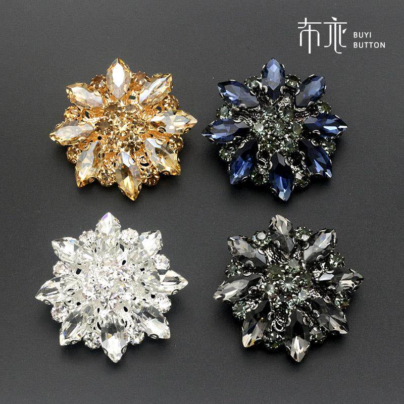 貂皮大衣扣子领扣奢华高档大扣羊绒花瓣水钻皮草裘皮纽扣袖扣装饰