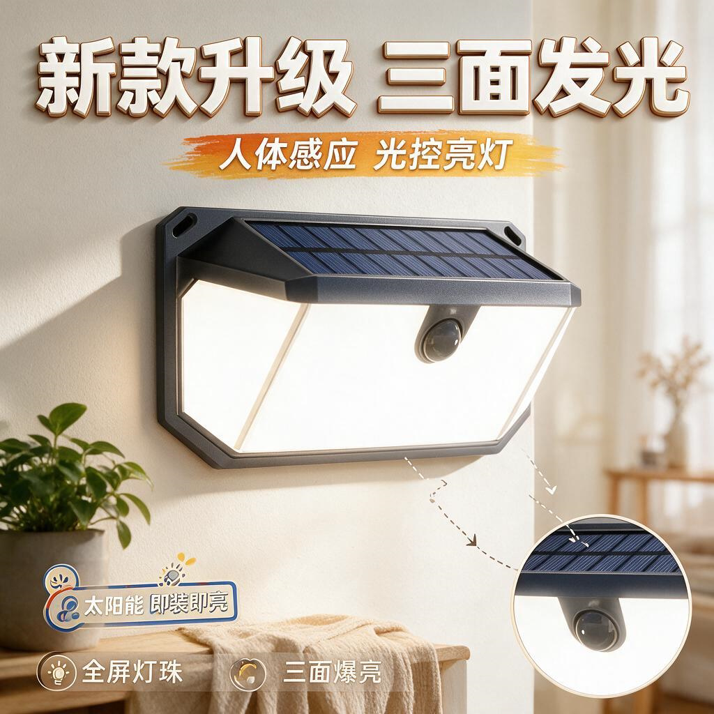 户外照明太阳能灯新款自动庭院灯家用室内外阳台门口防水人体感应