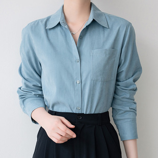 柔丝绒通勤内搭叠穿磨毛衬衫女 春秋氛围感多巴胺焦糖色衬衣上衣