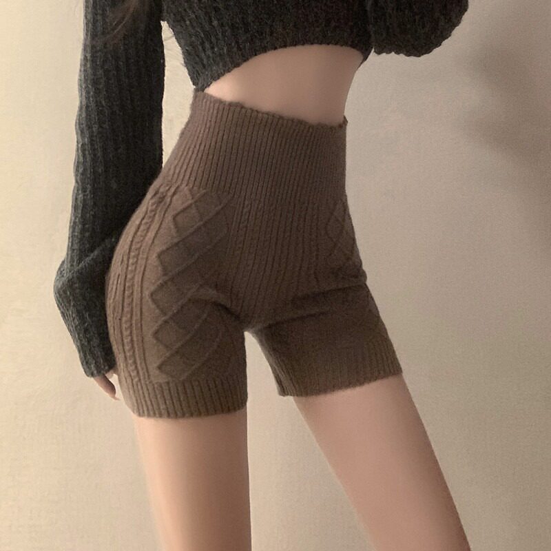 冬天防走光针织打底短裤女秋冬高腰显瘦秋季外穿裤子小个子安全裤