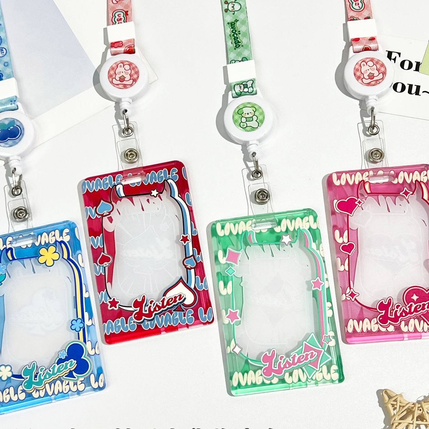 趣味英文卡套滑盖透明学生校园水卡饭卡包爱豆证件套保护套现货