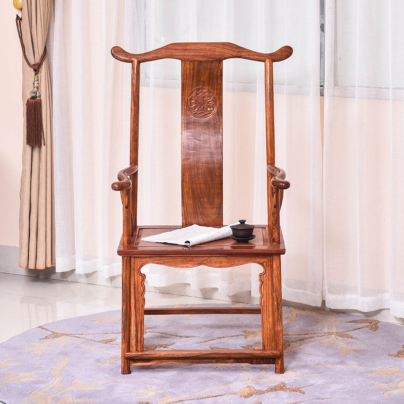 艺铭天下红木家具 花梨木官帽椅 实木靠背椅中式休闲椅办公椅子