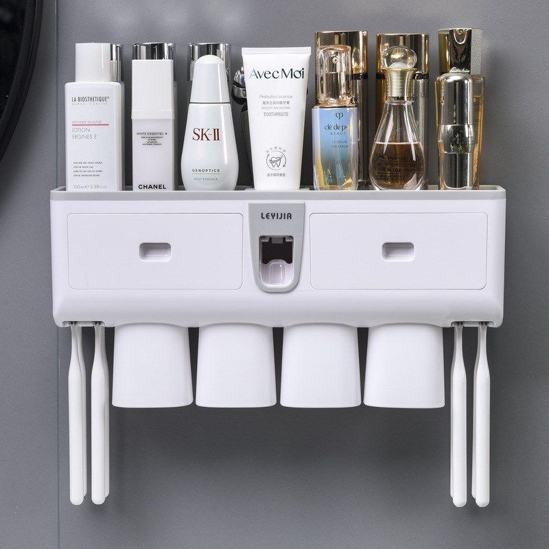 壁挂免打孔情侣三口四口洗漱收纳置物架牙刷架挤牙膏器磁吸漱口杯,家庭/个人清洁工具,牙刷架/牙具座,淘宝优惠券,粉丝福利购,淘宝优惠卷