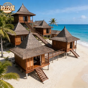 东南亚风格木屋定制组装民宿茶室小房子户外搭建墙板材料木屋别墅